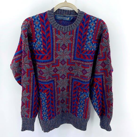 Vintage Crossings wool blend fair isle grandpa crewneck sweater sz M - Picture 1 of 7